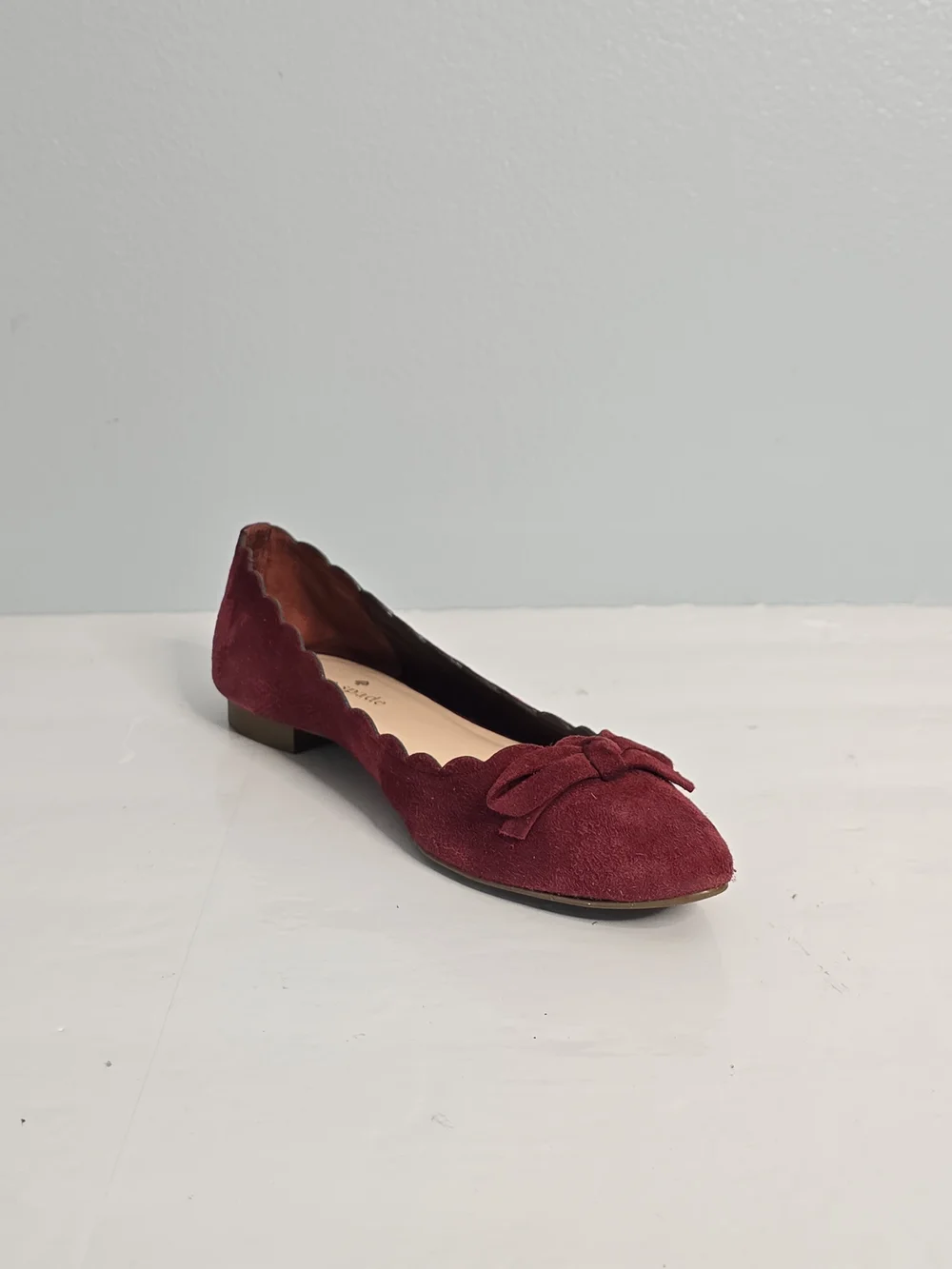Kate Spade Eleni Flex Red Chestnut Suede Scalloped Bow Flats